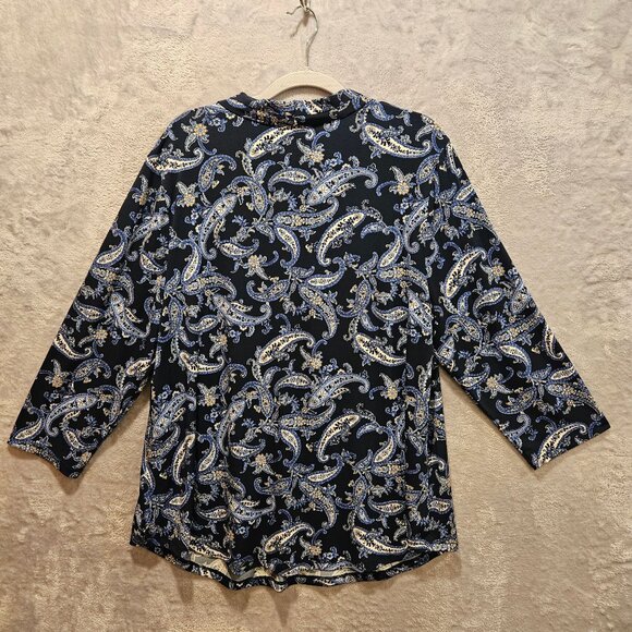 Charter Club Blouse Tunic Womens XXL Blue Paisley slinky flowy V-neck boho - Picture 2 of 13